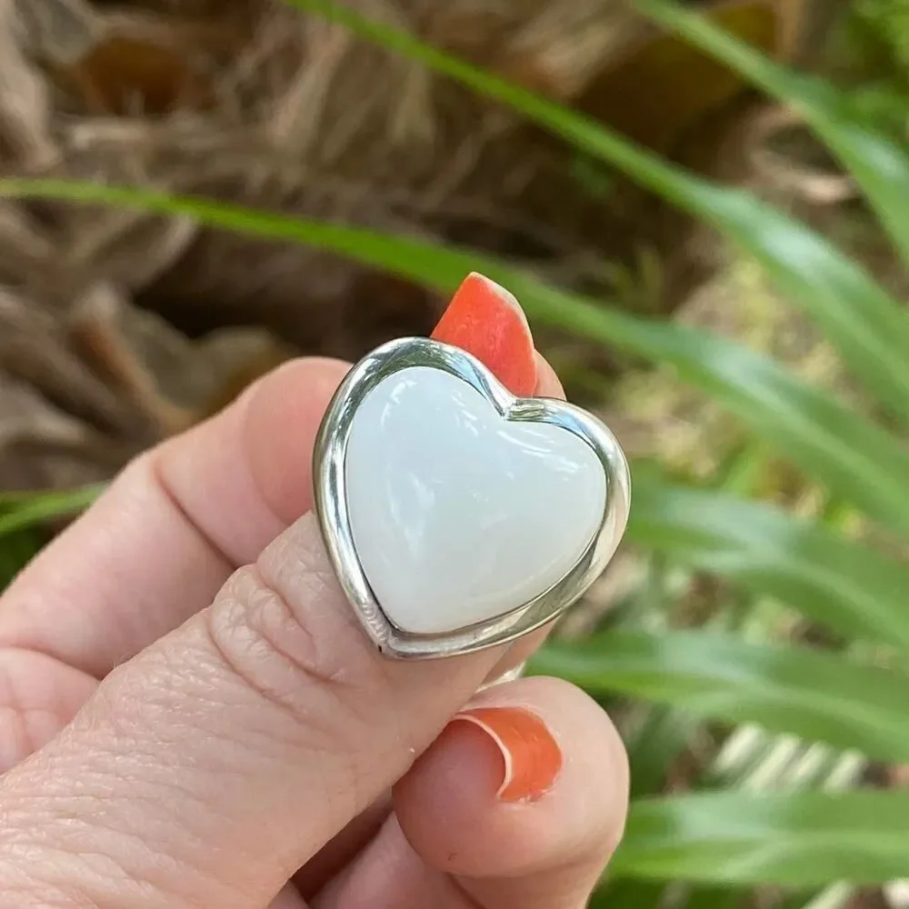 Vintage Ed Force Stainless Steel Large Heart Stone Ring Size 8